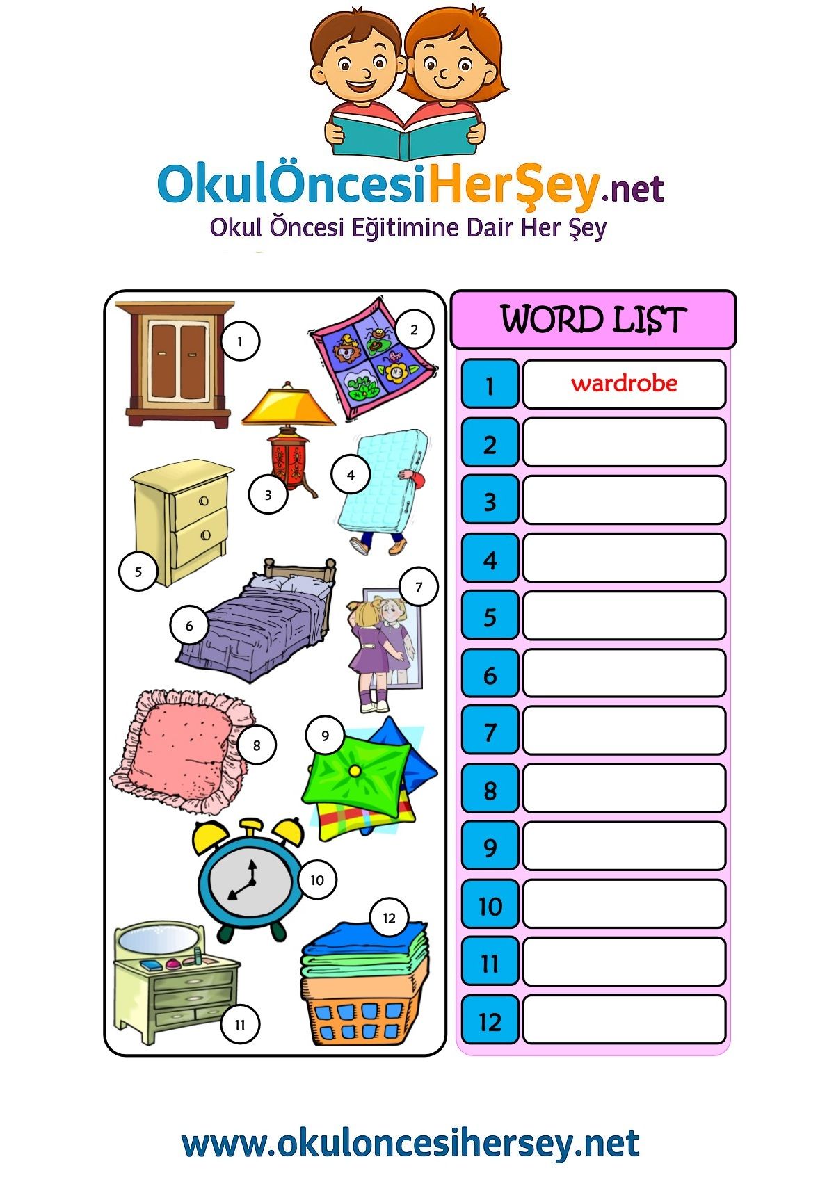 Çocuklar İçin   Doğru Kelimeyi Yaz  