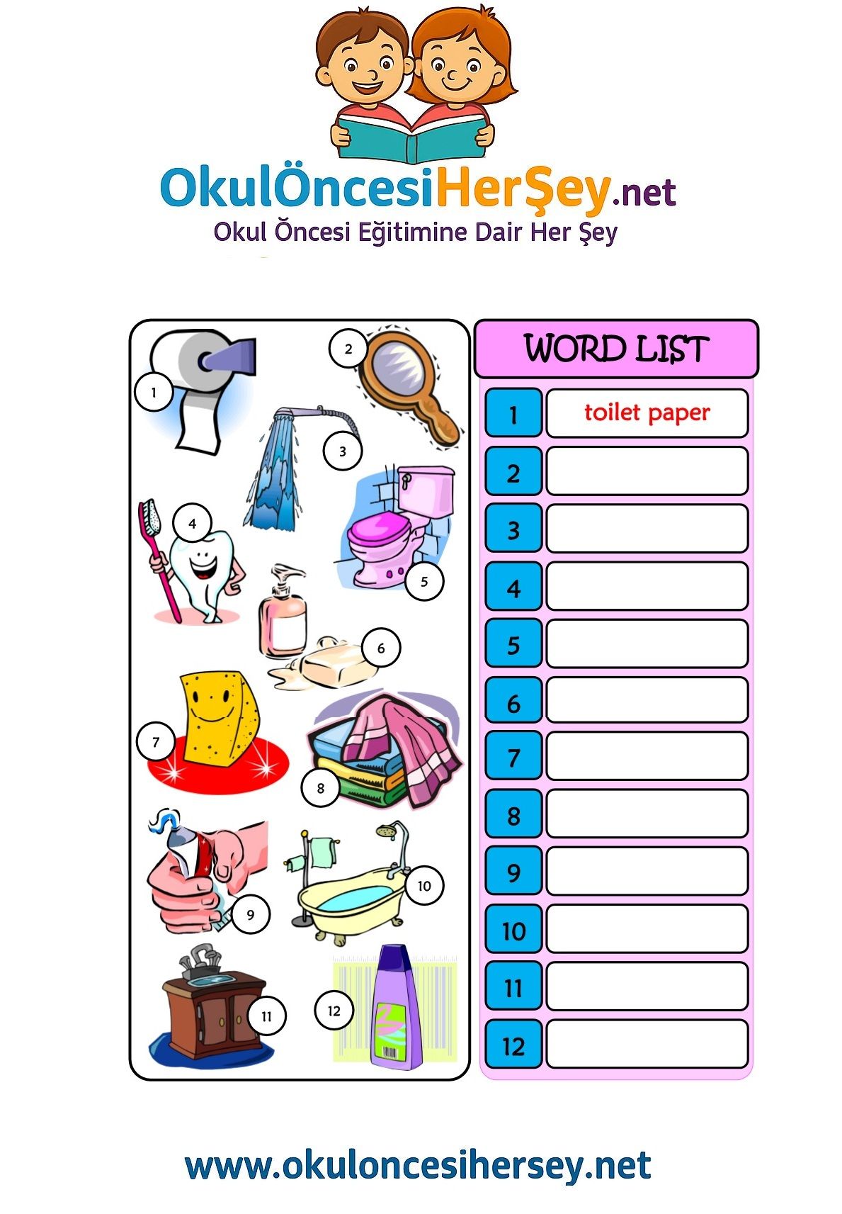 Çocuklar İçin   Doğru Kelimeyi Yaz  
