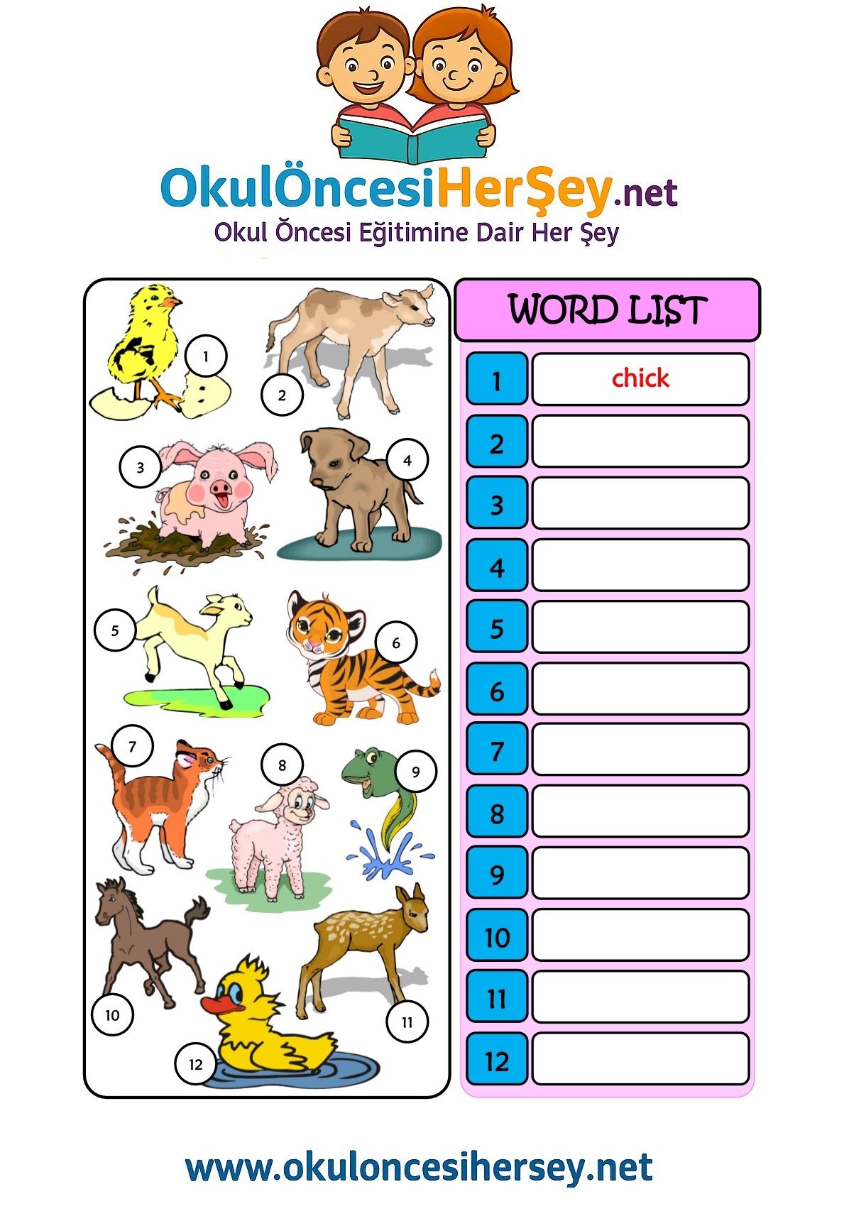 Çocuklar İçin   Doğru Kelimeyi Yaz  