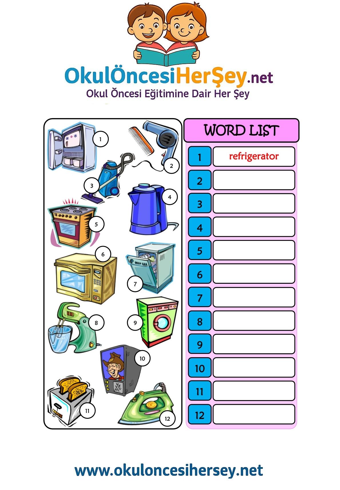 Çocuklar İçin   Doğru Kelimeyi Yaz  