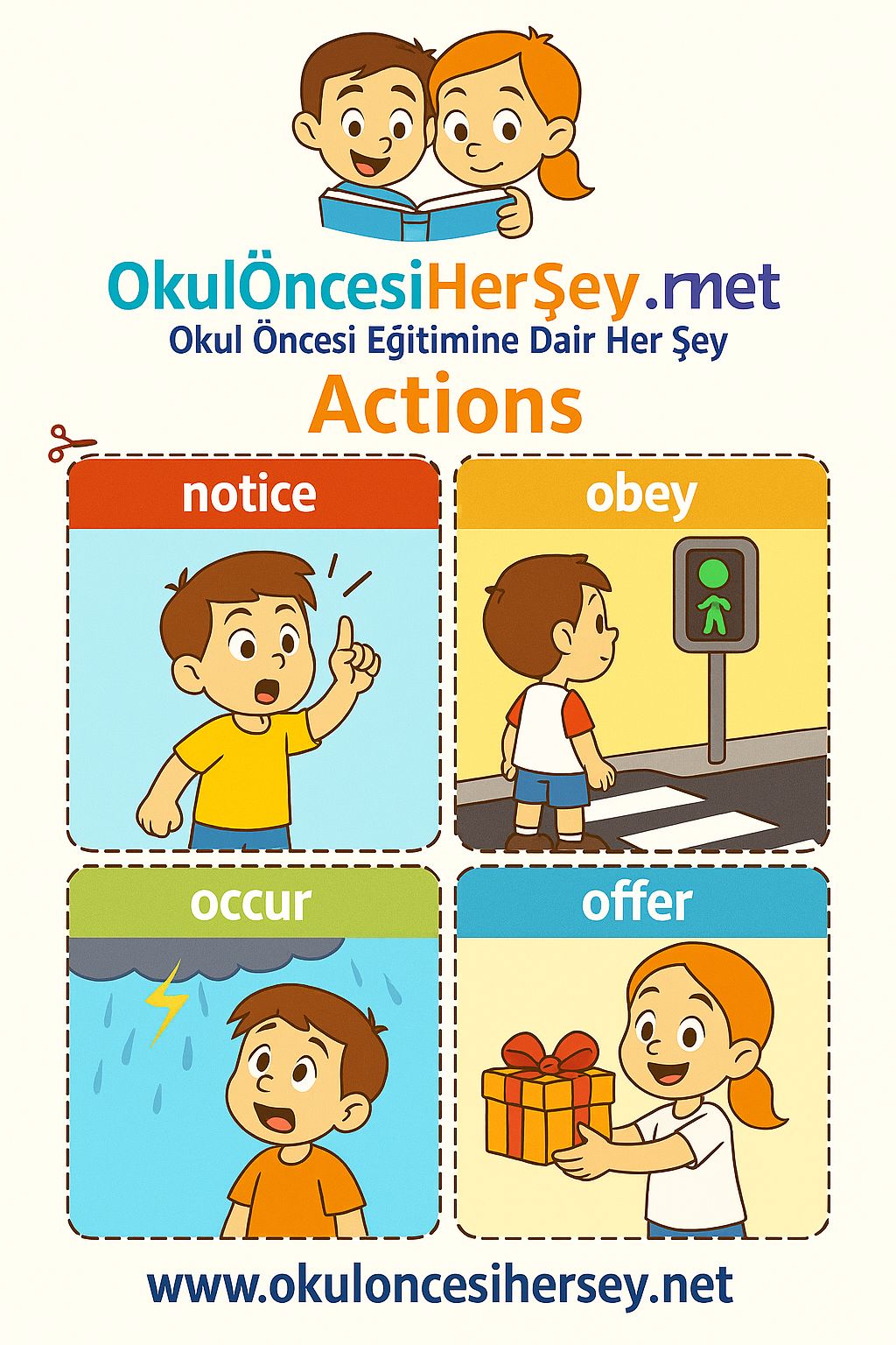 Çocuklar İçin  Fiiller Flashkart  