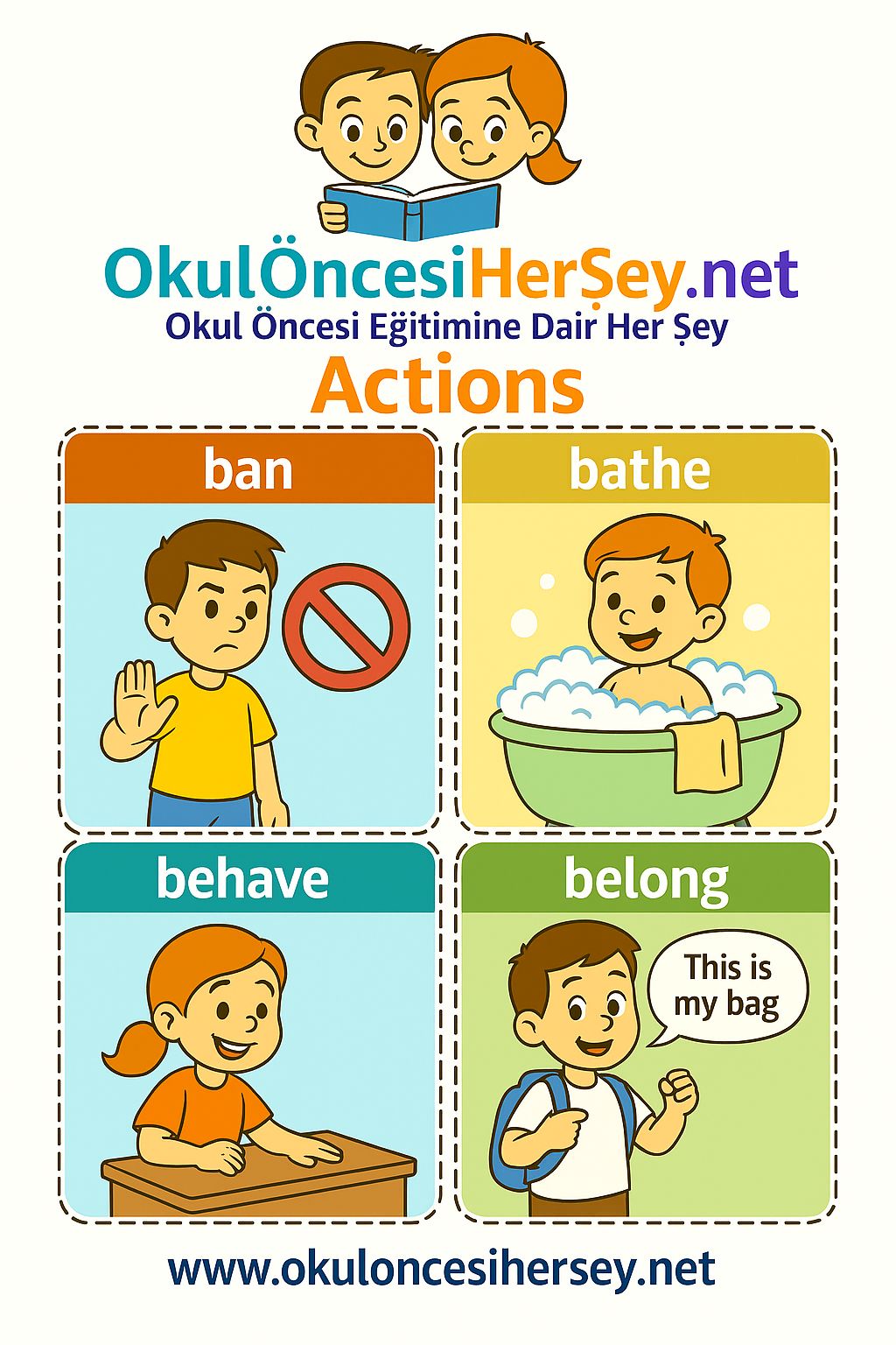 Çocuklar İçin  Fiiller Flashkart  