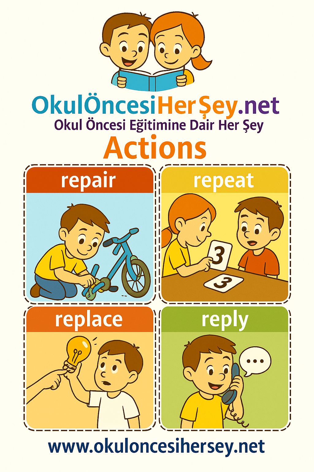 Çocuklar İçin  Fiiller Flashkart  