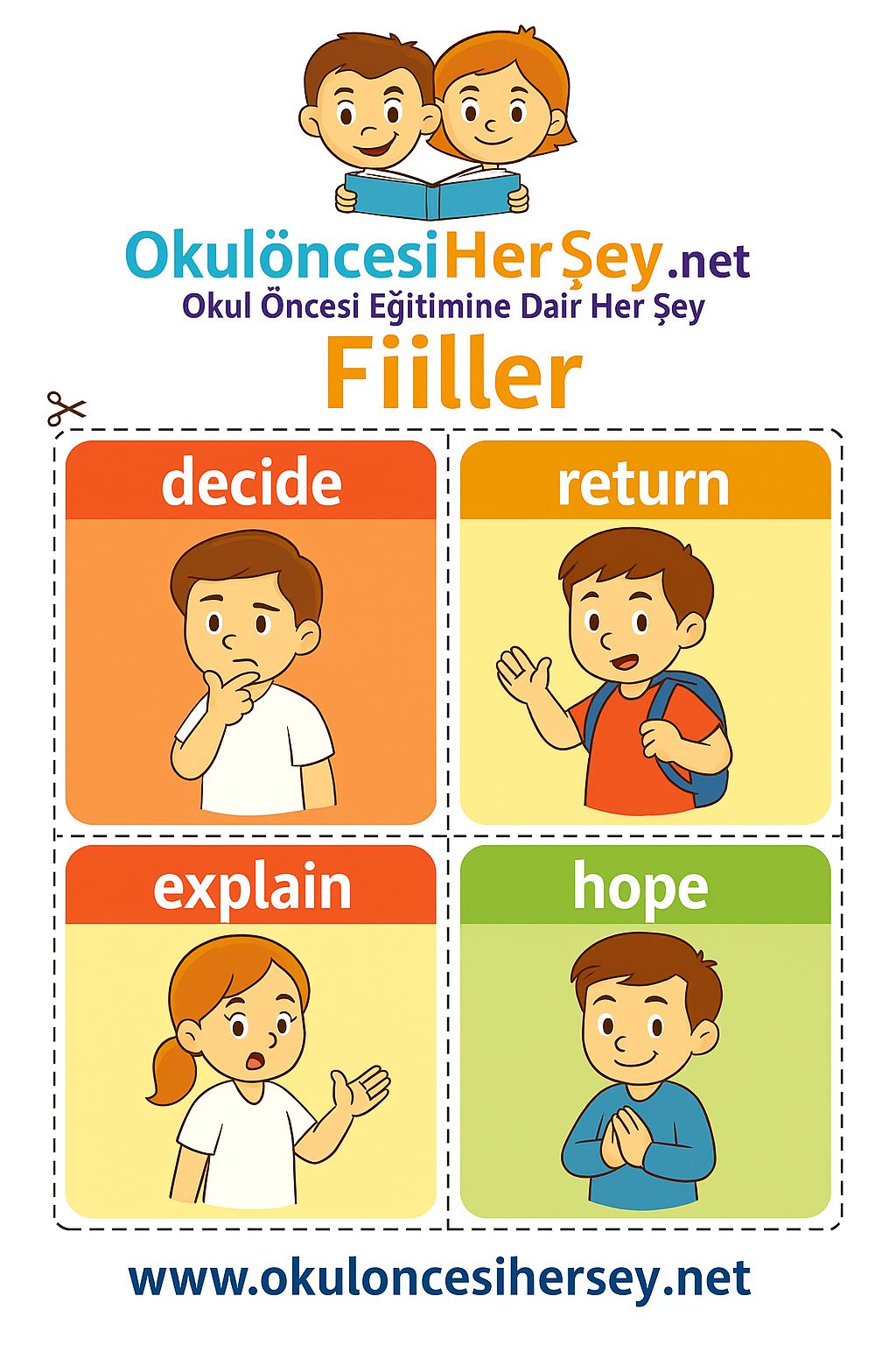 Çocuklar İçin  Fiiller Flashkart  