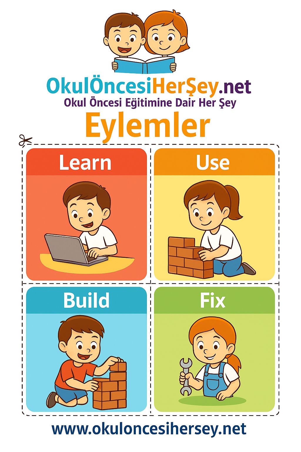 Çocuklar İçin  Fiiller Flashkart  