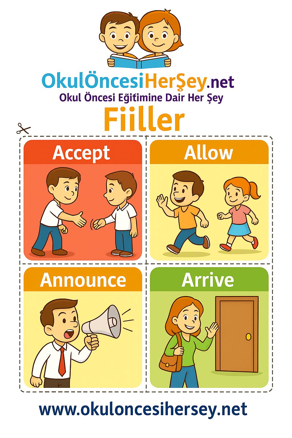 Çocuklar İçin  Fiiller Flashkart  