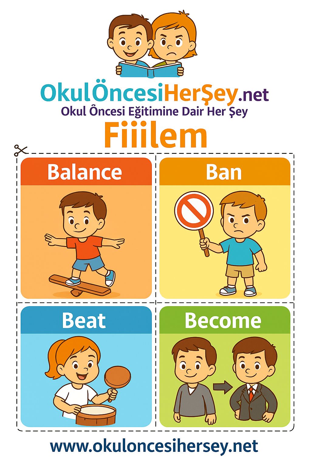 Çocuklar İçin  Fiiller Flashkart  