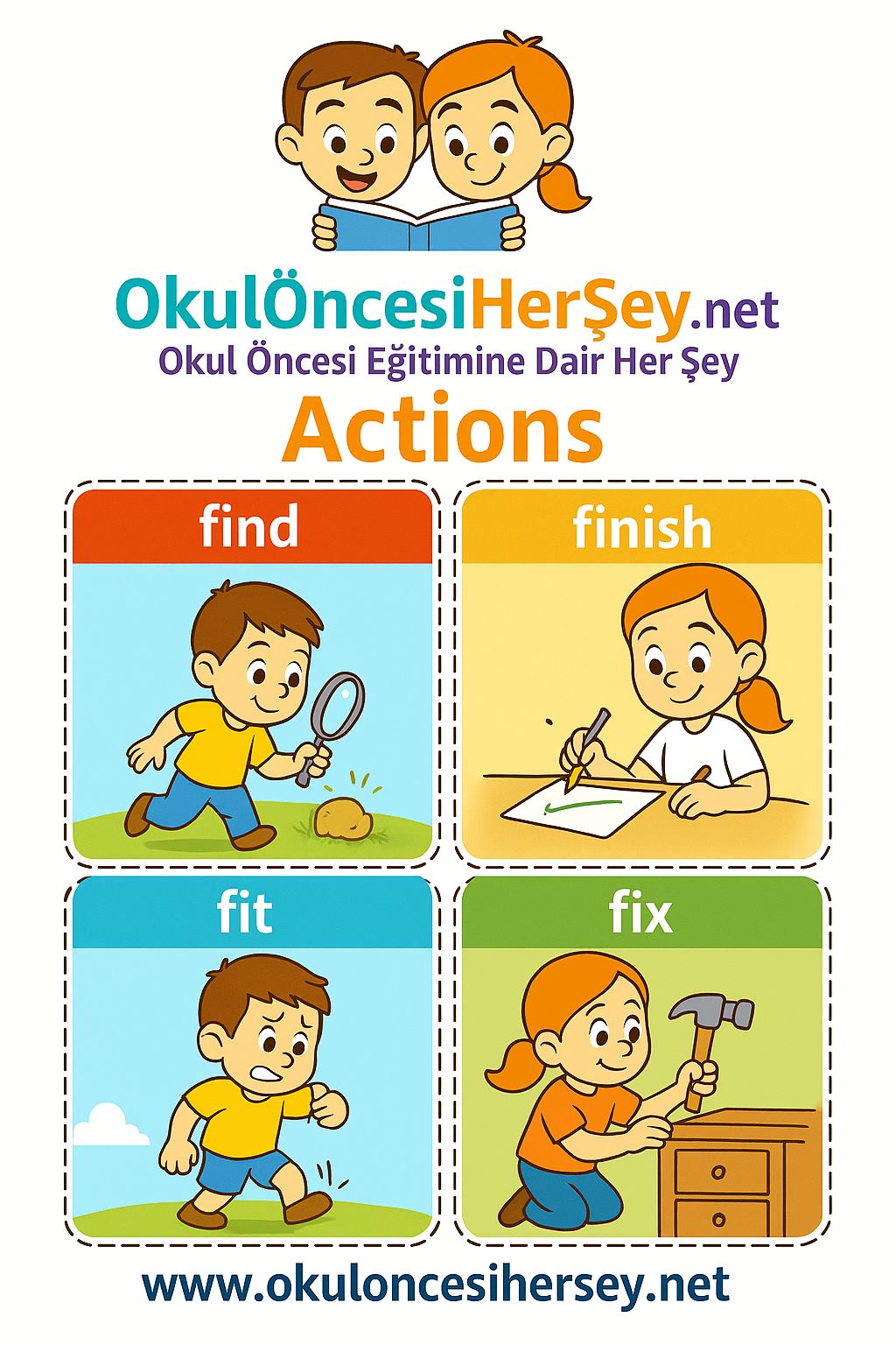 Çocuklar İçin  Fiiller Flashkart  