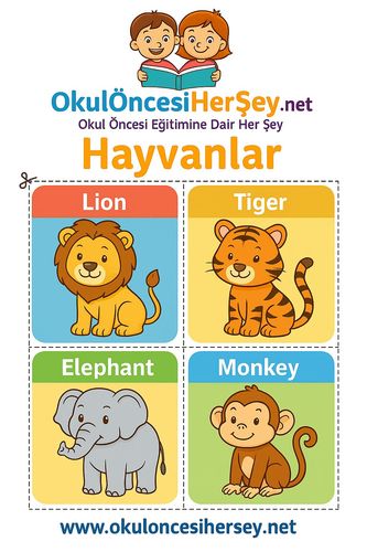Çocuklar İçin  İngilizce Hayvanlar Flashkart  