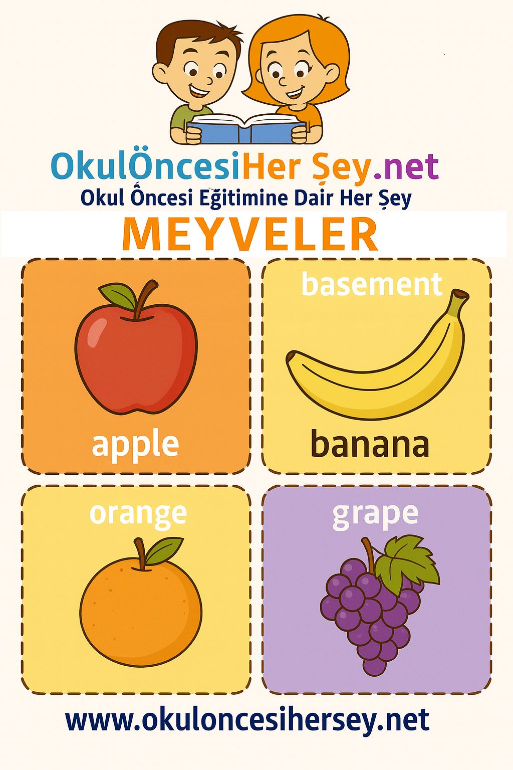 İngilizce Meyveler Flashkart