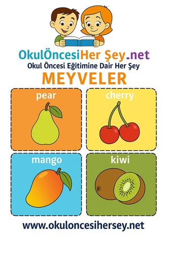 Çocuklar İçin  İngilizce Meyveler Flashkart  