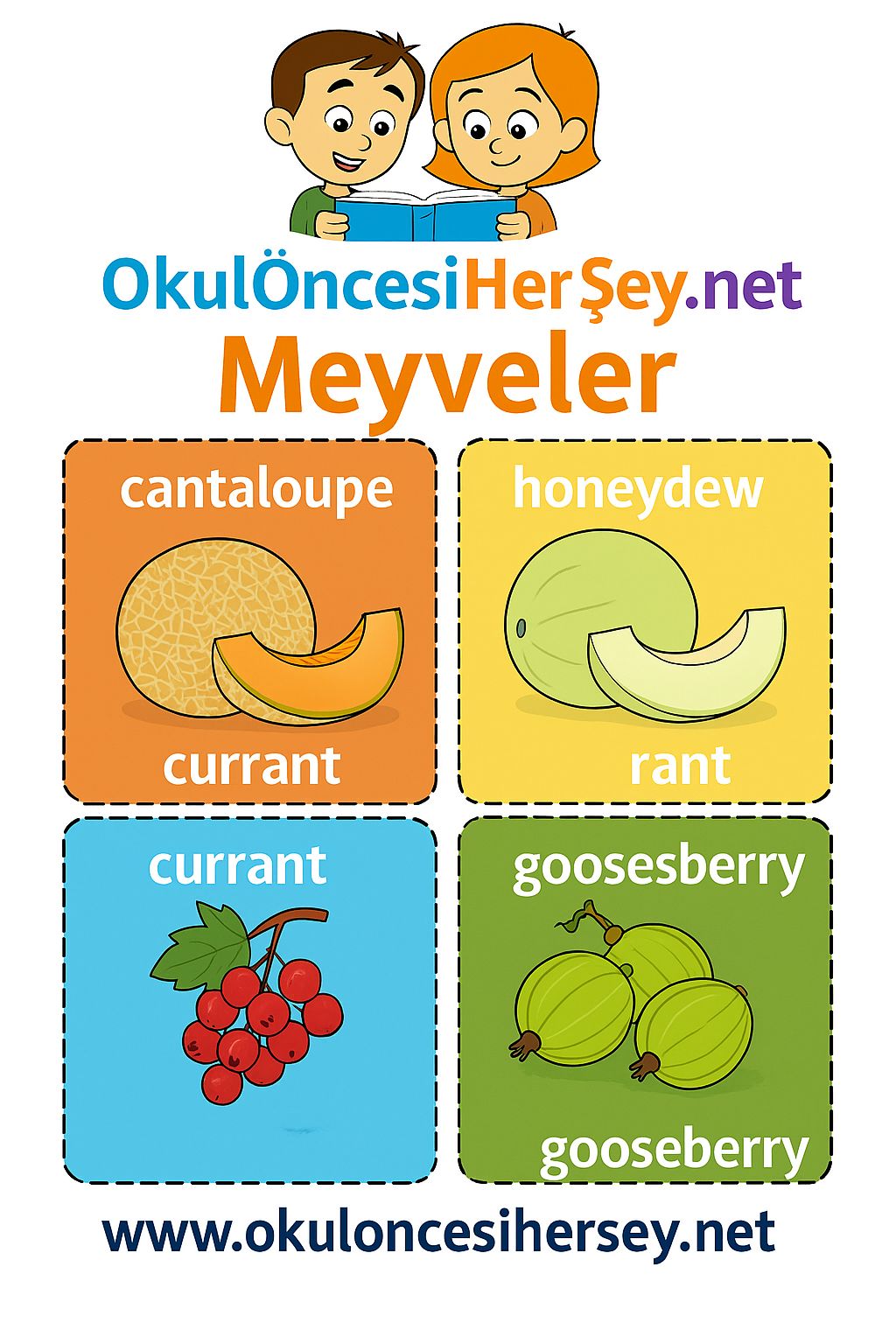 İngilizce Meyveler Flashkart