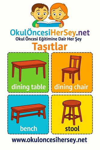Çocuklar İçin  İngilizce Mobilya Flashkart  