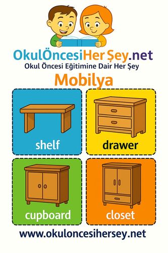 Çocuklar İçin  İngilizce Mobilya Flashkart  