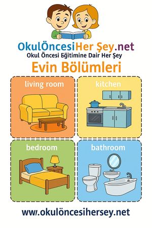 Çocuklar İçin  İngilizce Evin Bölümleri Flashkart  