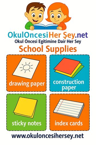 Çocuklar İçin  İngilizce Okul Gereçleri Flashkart  