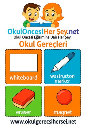 Çocuklar İçin  İngilizce Okul Gereçleri Flashkart  