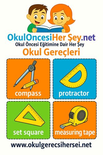 Çocuklar İçin  İngilizce Okul Gereçleri Flashkart  