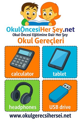 Çocuklar İçin  İngilizce Okul Gereçleri Flashkart  