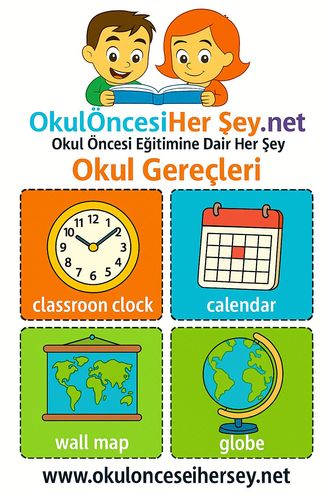 Çocuklar İçin  İngilizce Okul Gereçleri Flashkart  