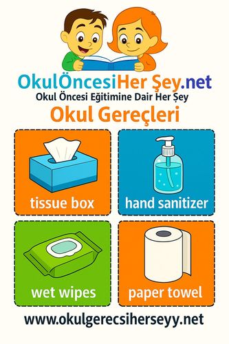 Çocuklar İçin  İngilizce Okul Gereçleri Flashkart  