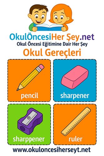 Çocuklar İçin  İngilizce Okul Gereçleri Flashkart  