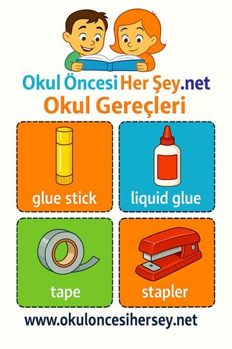 Çocuklar İçin  İngilizce Okul Gereçleri Flashkart  