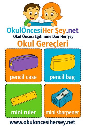 Çocuklar İçin  İngilizce Okul Gereçleri Flashkart  