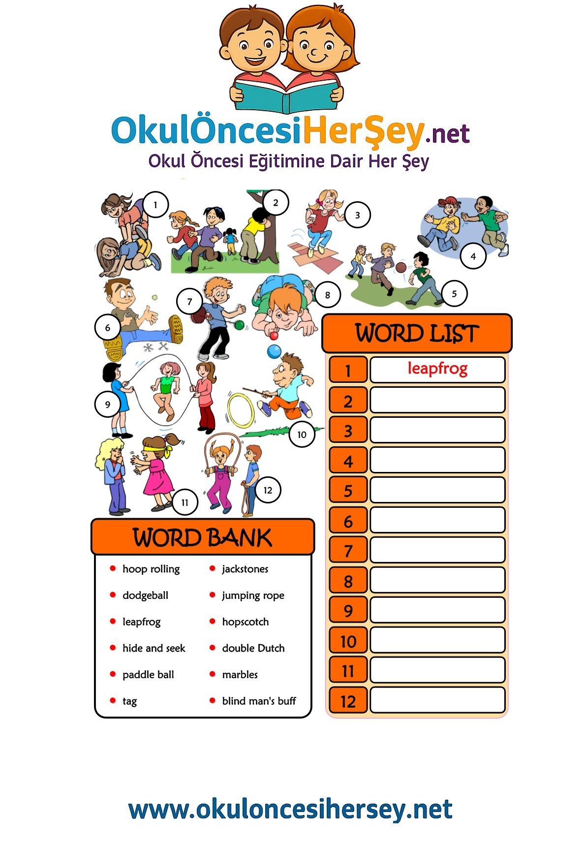 Çocuklar İçin   Kelimeyi Bul ve Yaz  