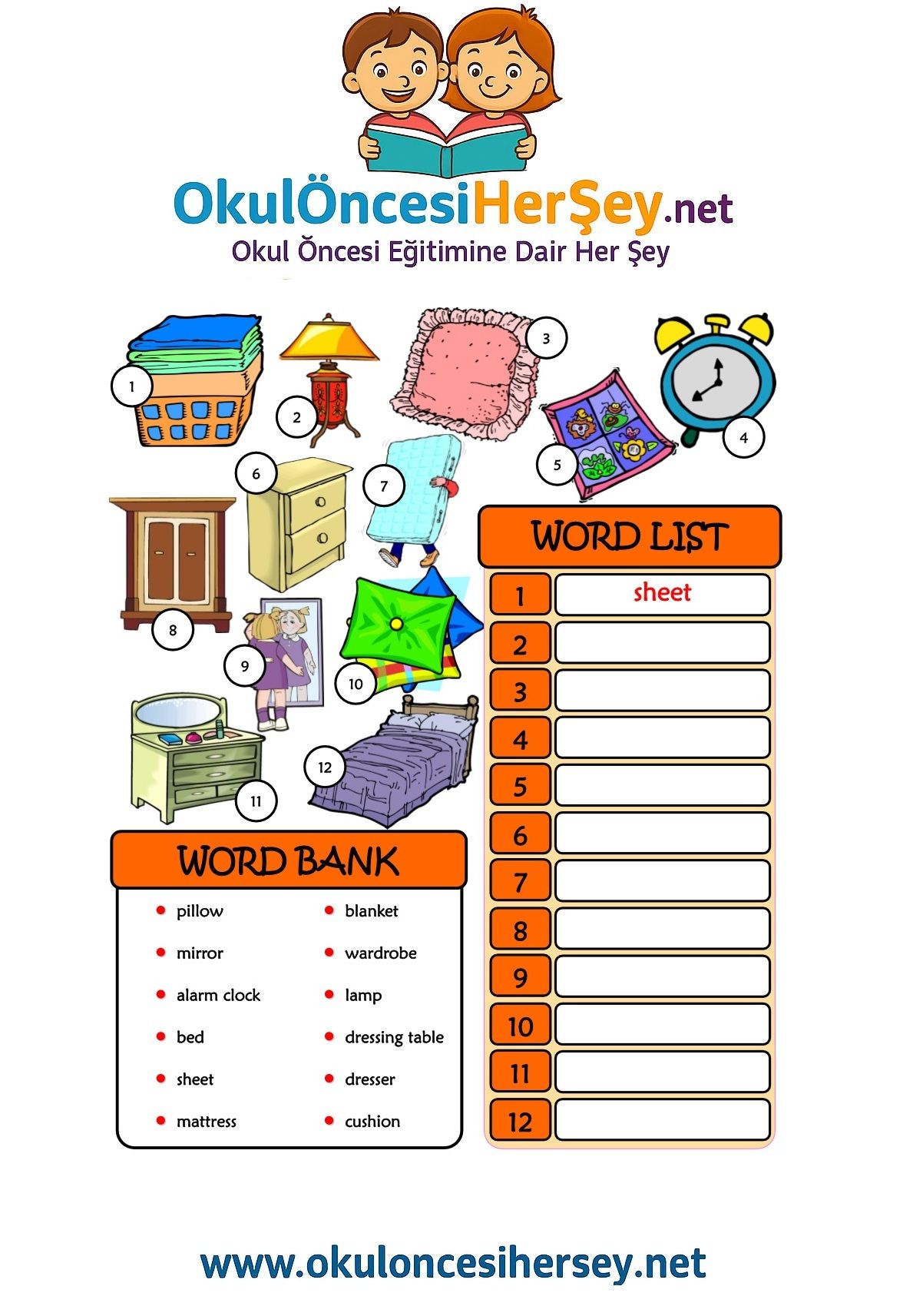 Çocuklar İçin   Kelimeyi Bul ve Yaz  
