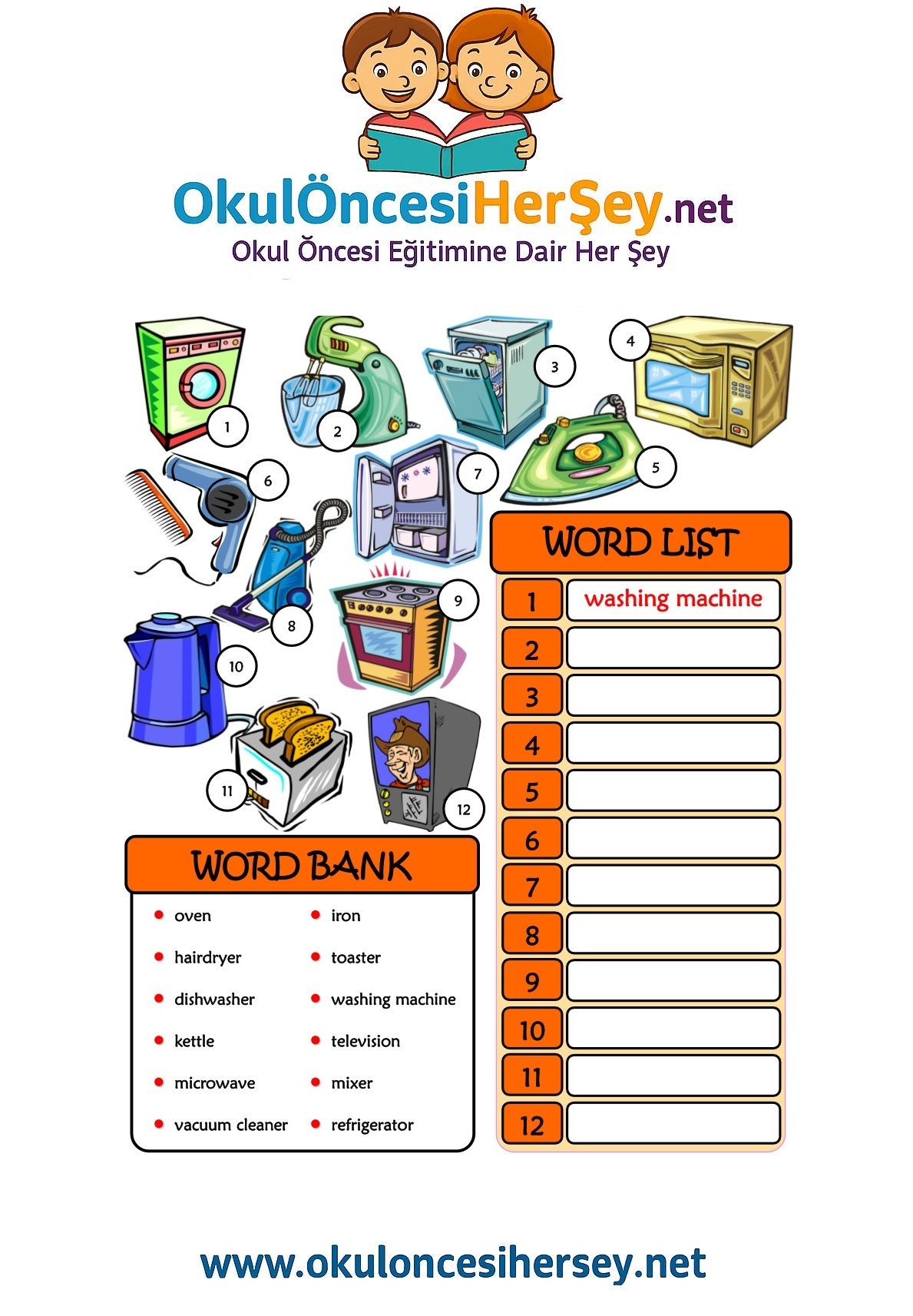 Çocuklar İçin   Kelimeyi Bul ve Yaz  
