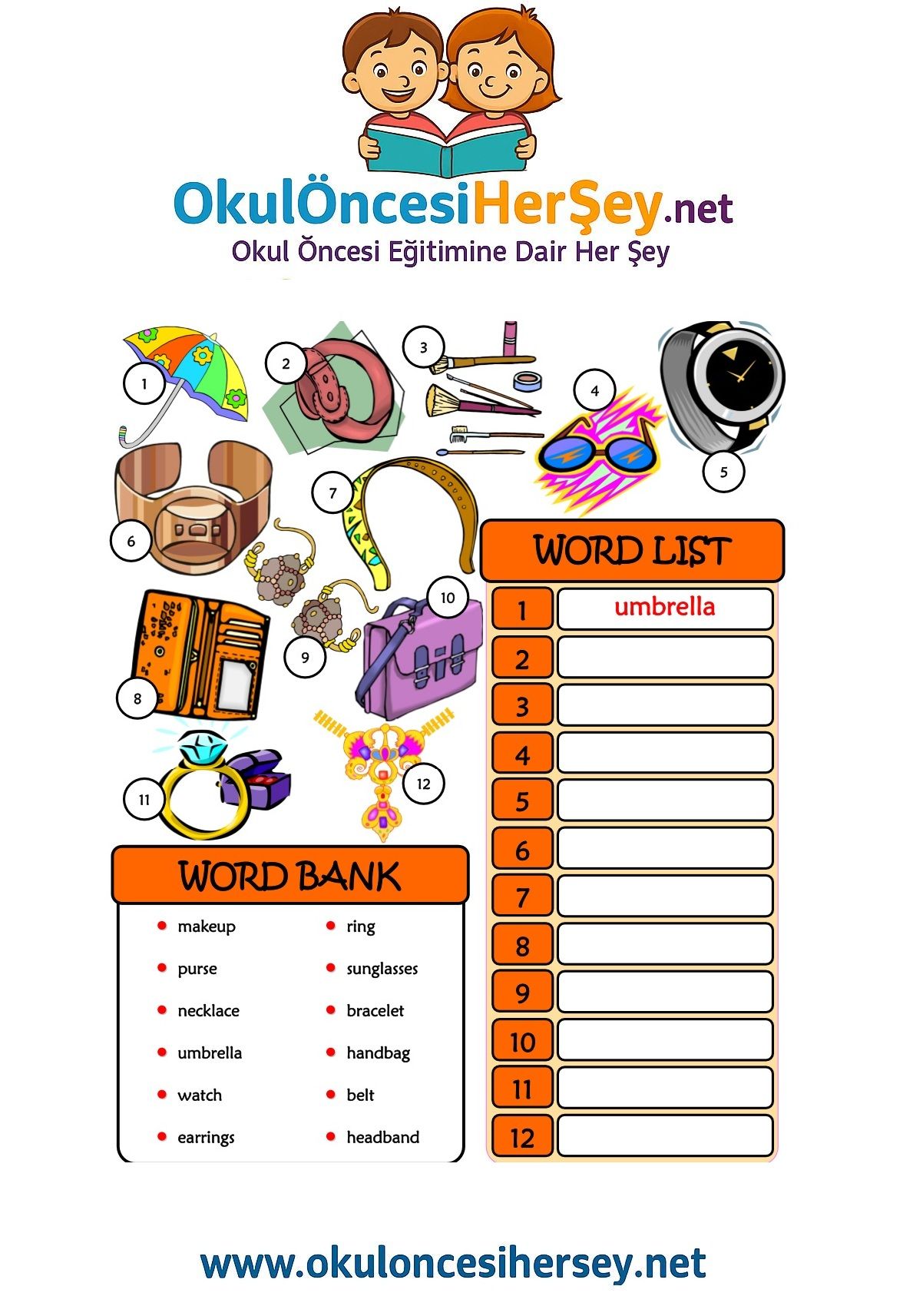 Çocuklar İçin   Kelimeyi Bul ve Yaz  