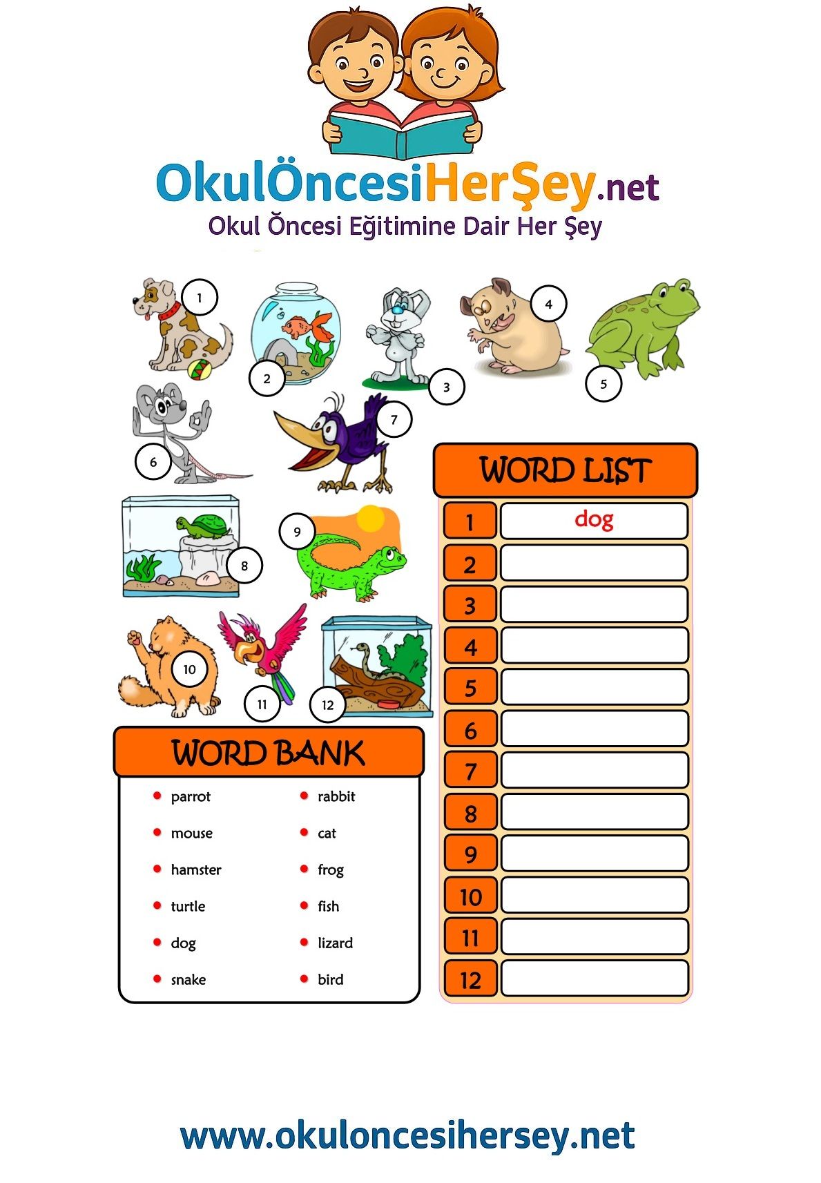 Çocuklar İçin   Kelimeyi Bul ve Yaz  