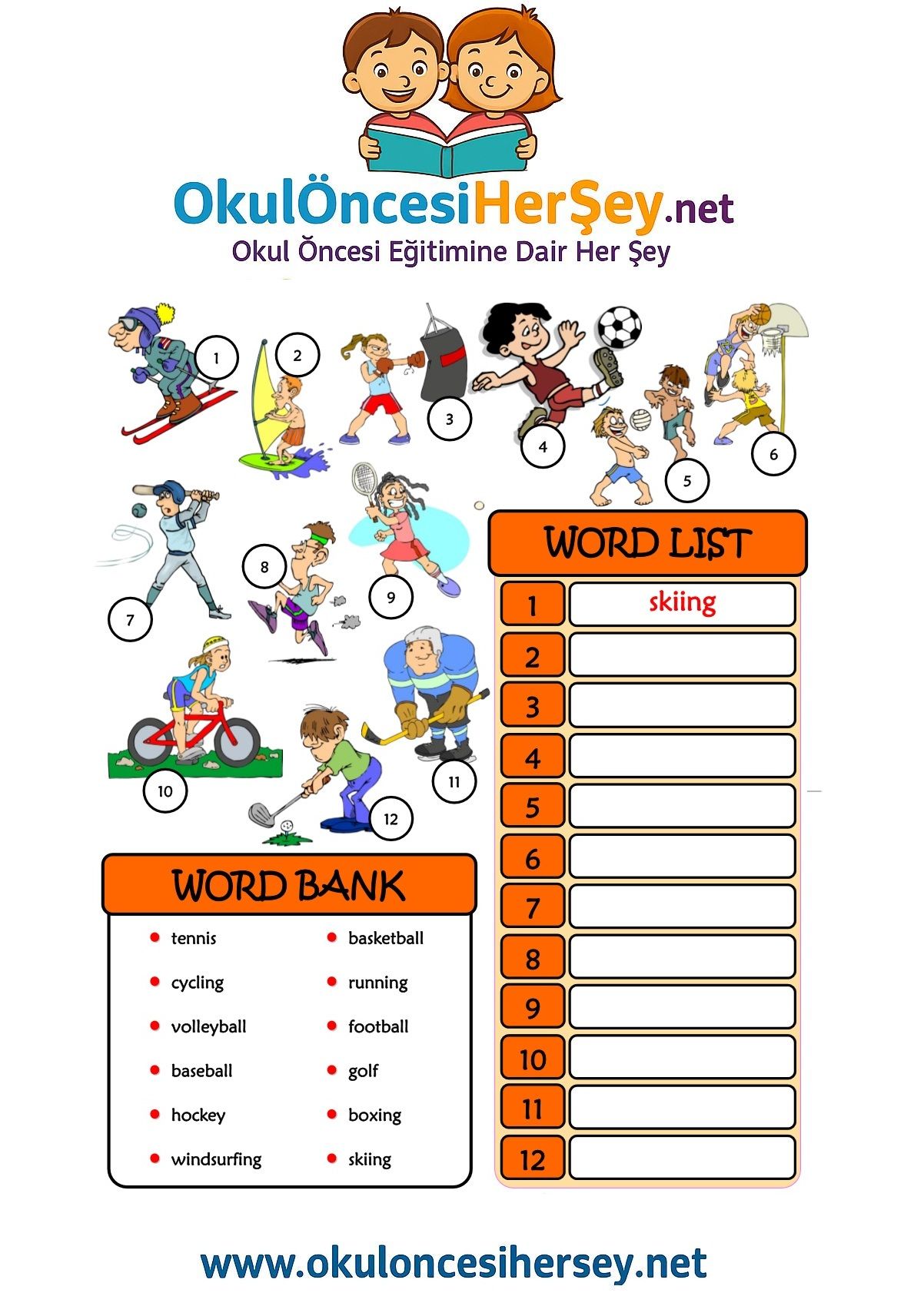 Çocuklar İçin   Kelimeyi Bul ve Yaz  