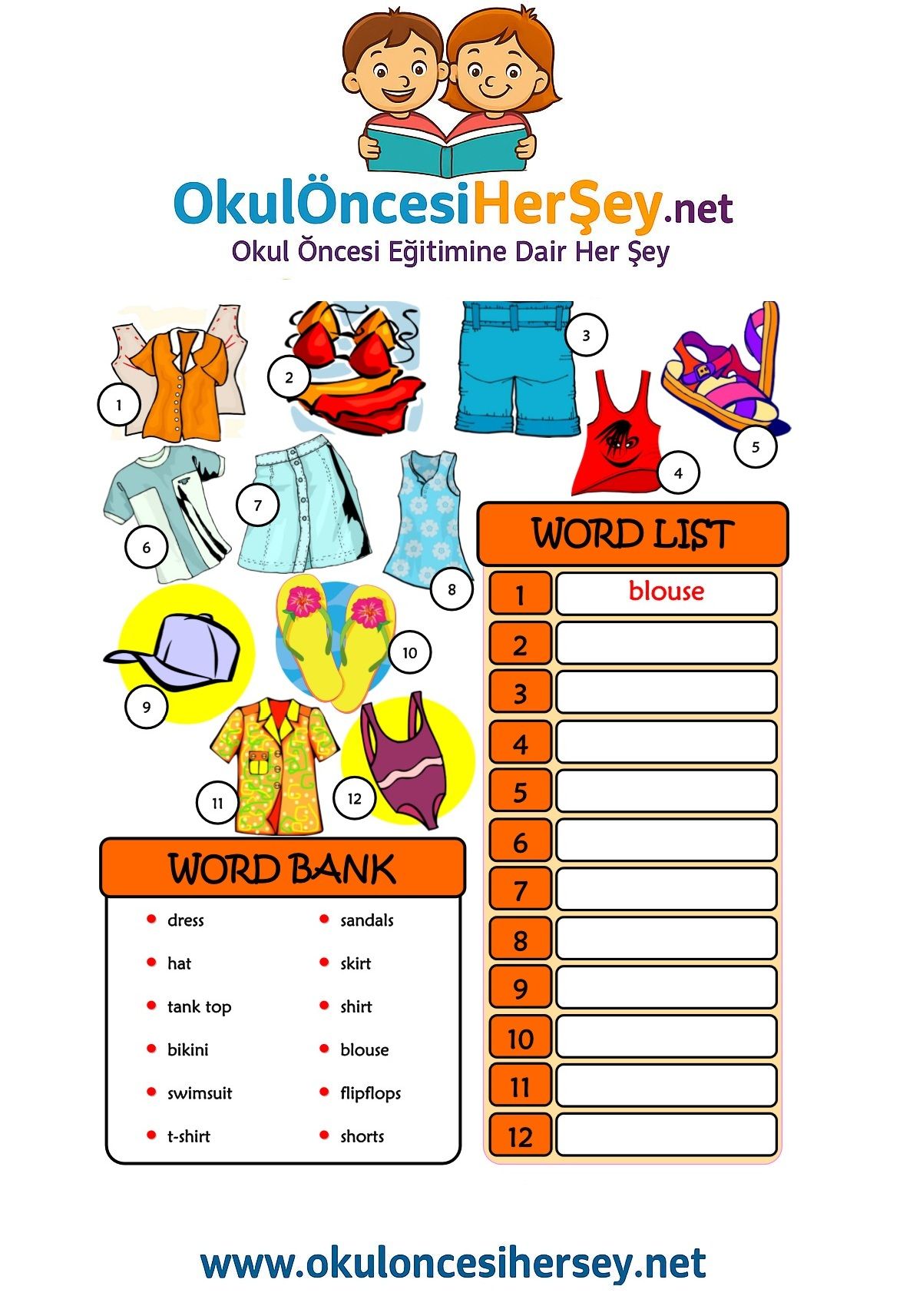 Çocuklar İçin   Kelimeyi Bul ve Yaz  