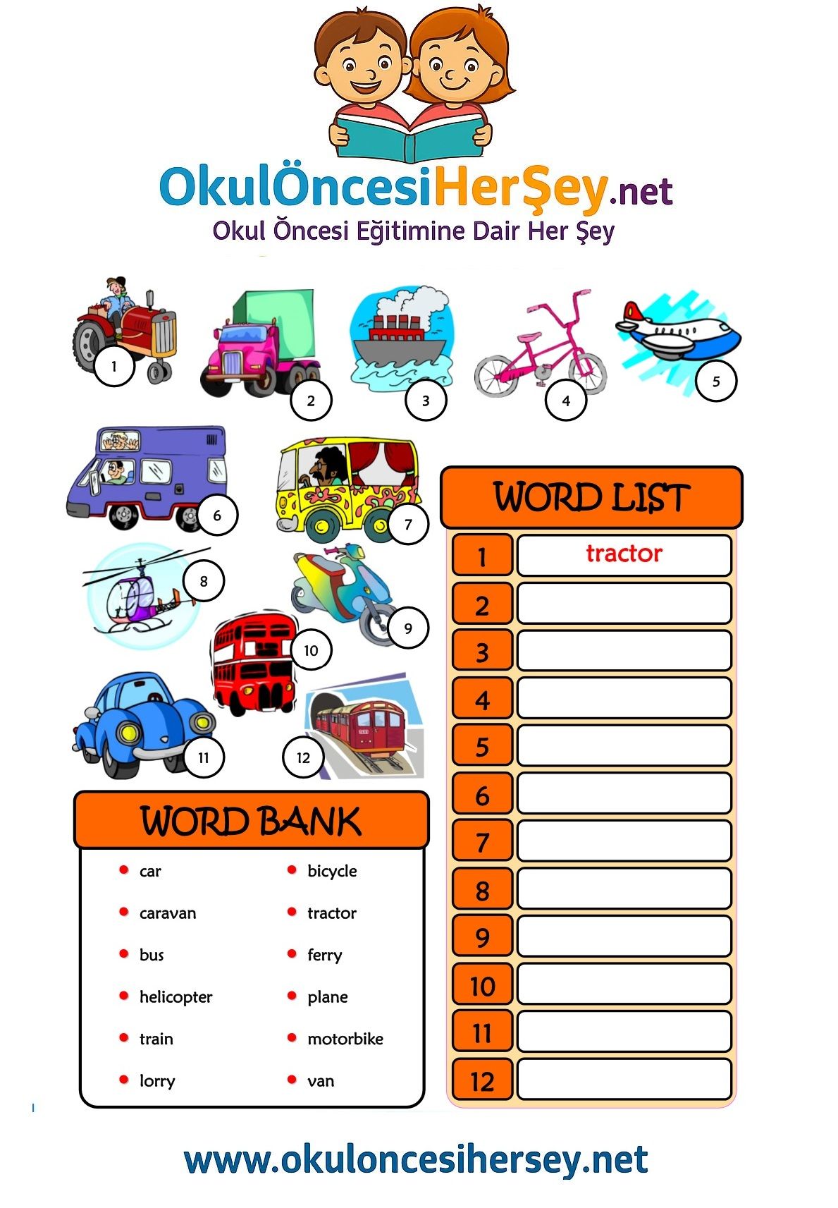Çocuklar İçin   Kelimeyi Bul ve Yaz  