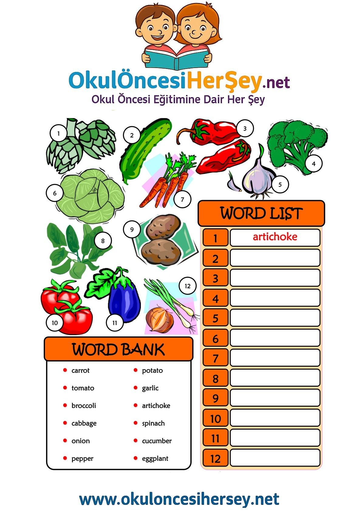 Çocuklar İçin   Kelimeyi Bul ve Yaz  