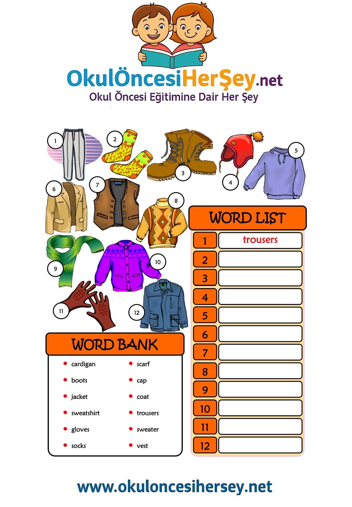 Çocuklar İçin   Kelimeyi Bul ve Yaz  