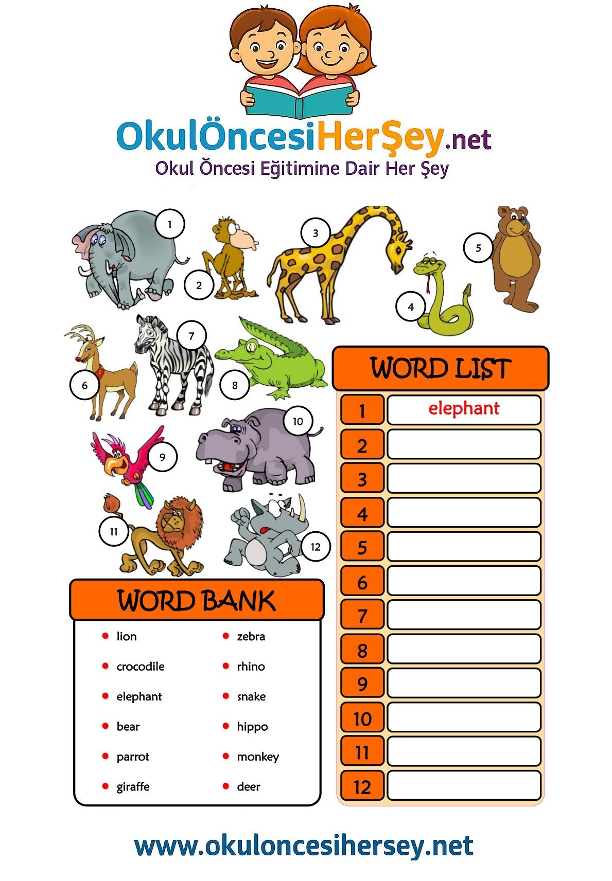 Çocuklar İçin   Kelimeyi Bul ve Yaz  