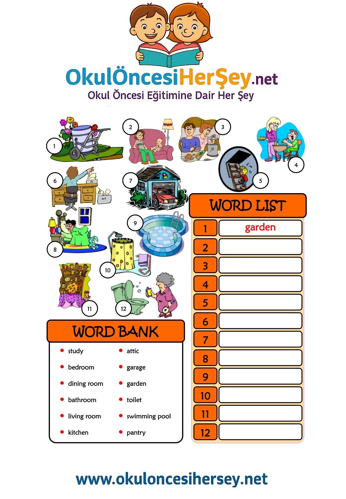 Çocuklar İçin   Kelimeyi Bul ve Yaz  