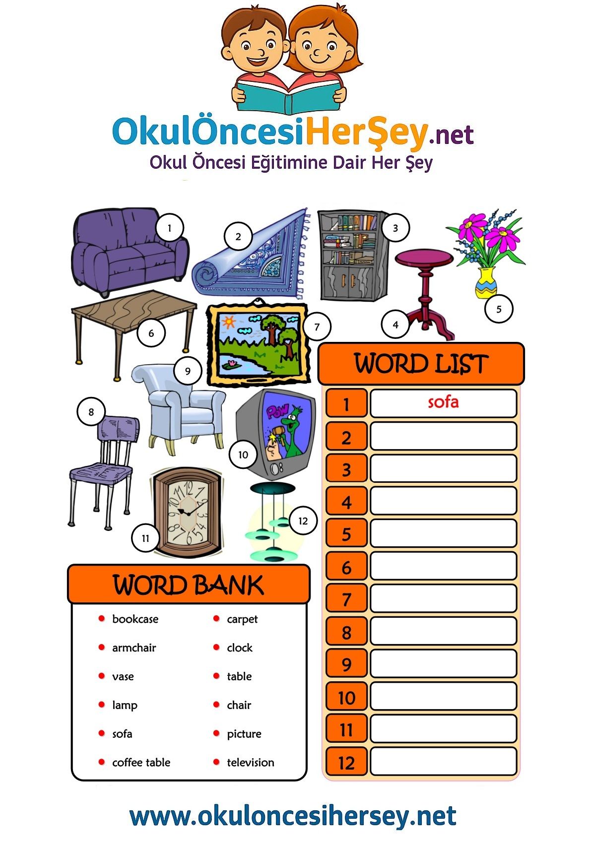 Çocuklar İçin   Kelimeyi Bul ve Yaz  