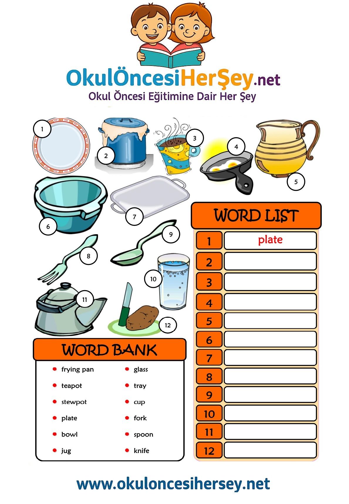 Çocuklar İçin   Kelimeyi Bul ve Yaz  