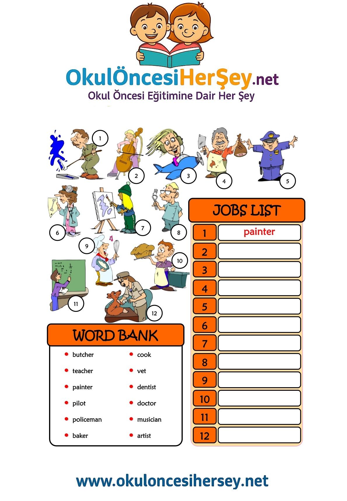 Çocuklar İçin   Kelimeyi Bul ve Yaz  