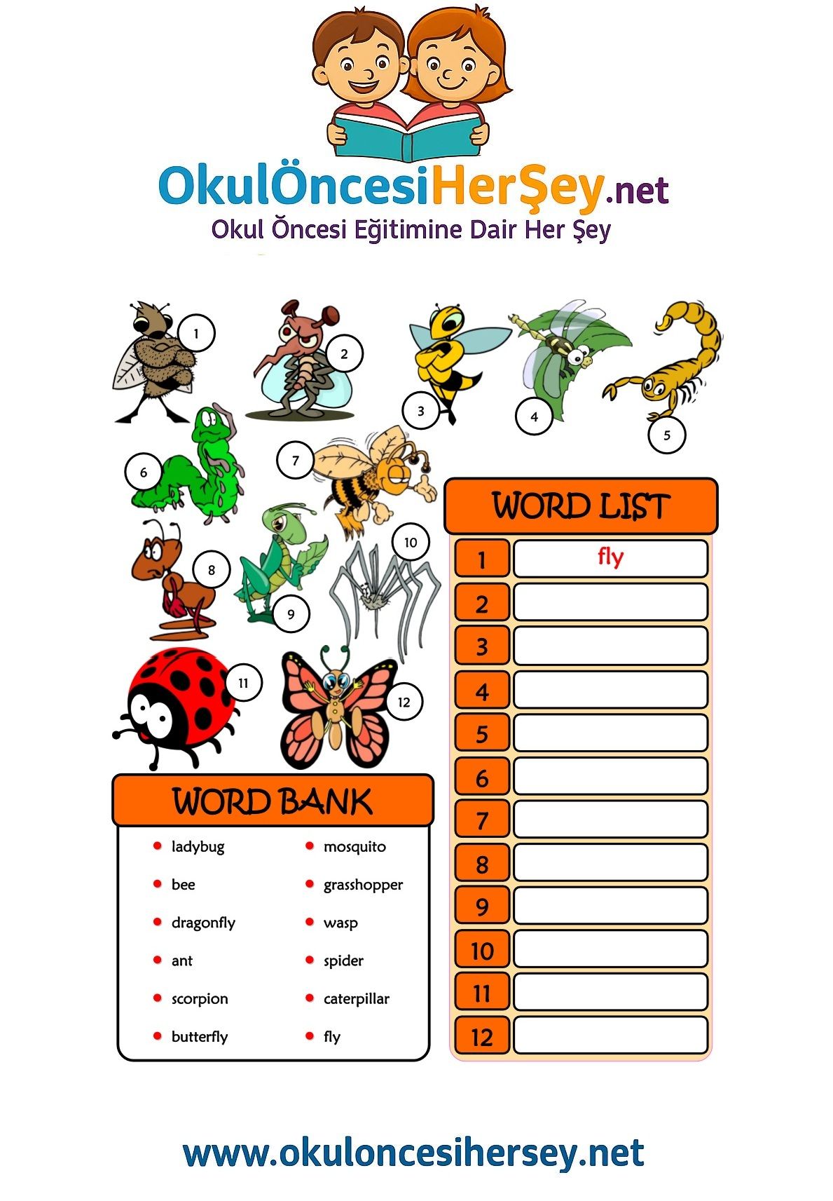 Çocuklar İçin   Kelimeyi Bul ve Yaz  