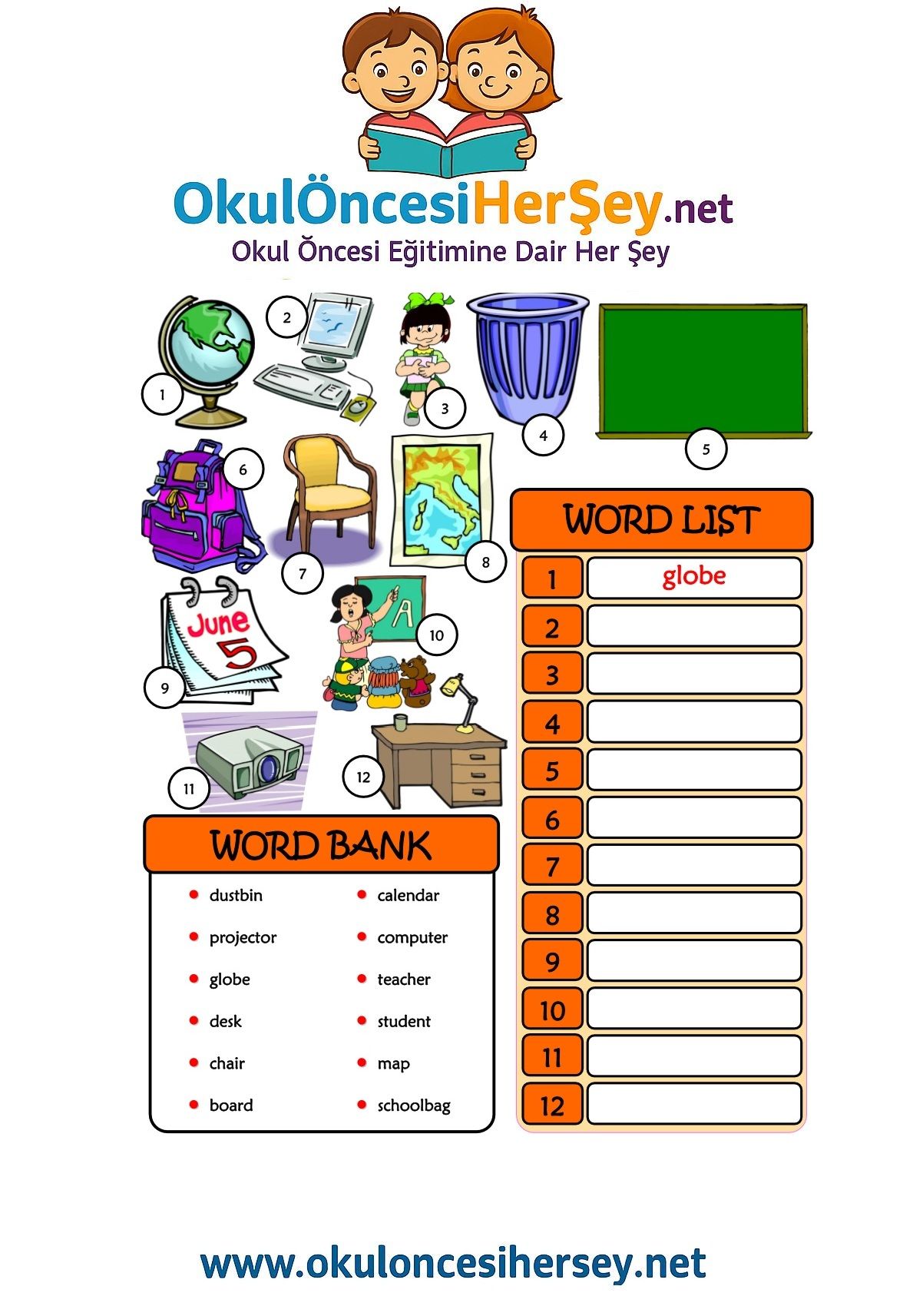 Çocuklar İçin   Kelimeyi Bul ve Yaz  