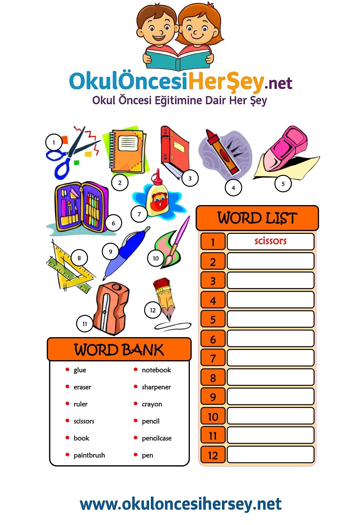 Çocuklar İçin   Kelimeyi Bul ve Yaz  