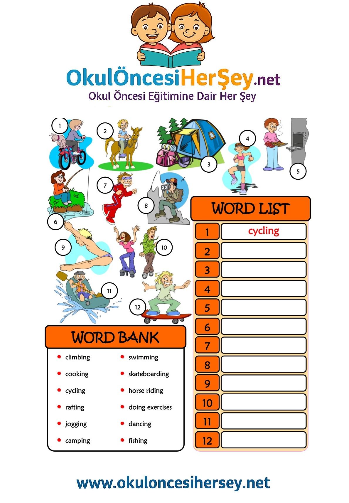 Çocuklar İçin   Kelimeyi Bul ve Yaz  
