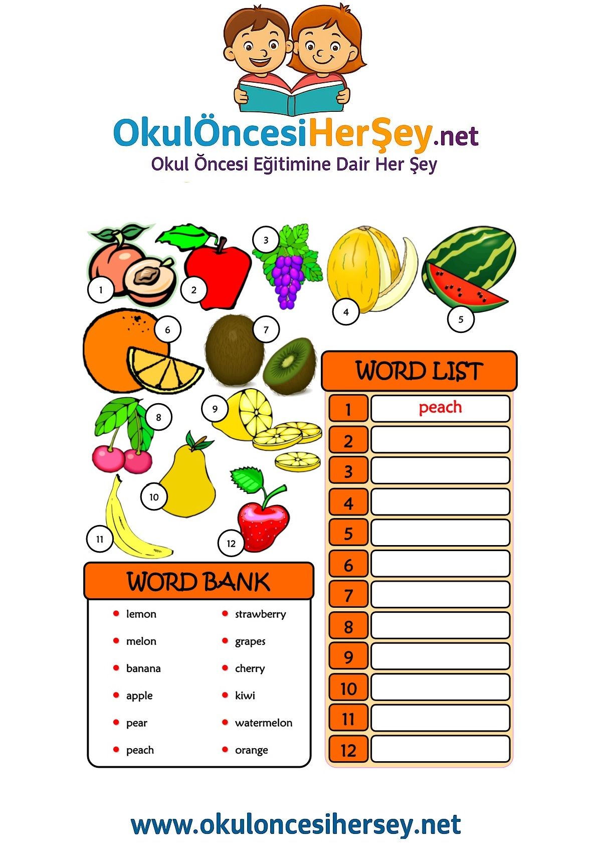 Çocuklar İçin   Kelimeyi Bul ve Yaz  