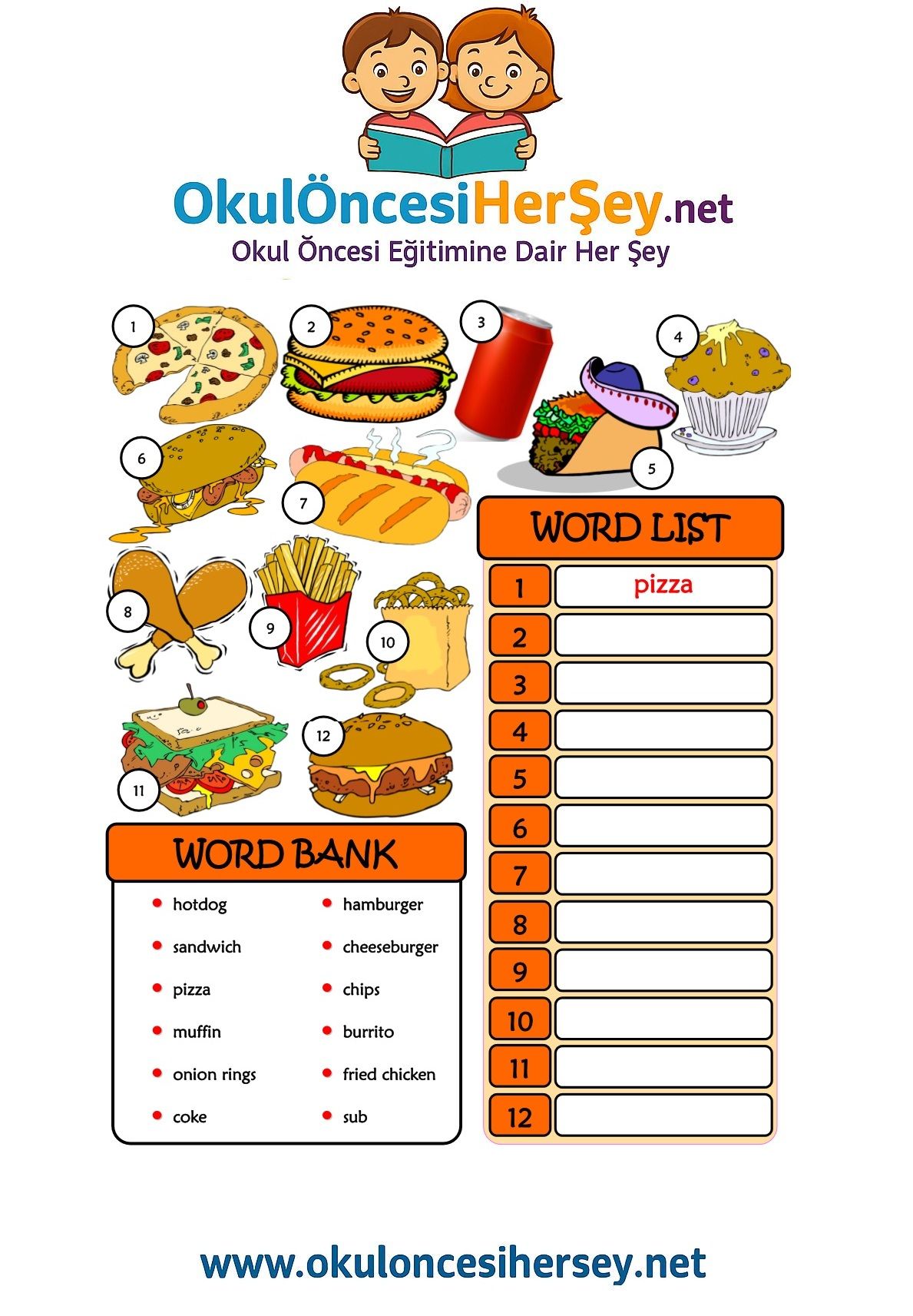 Çocuklar İçin   Kelimeyi Bul ve Yaz  