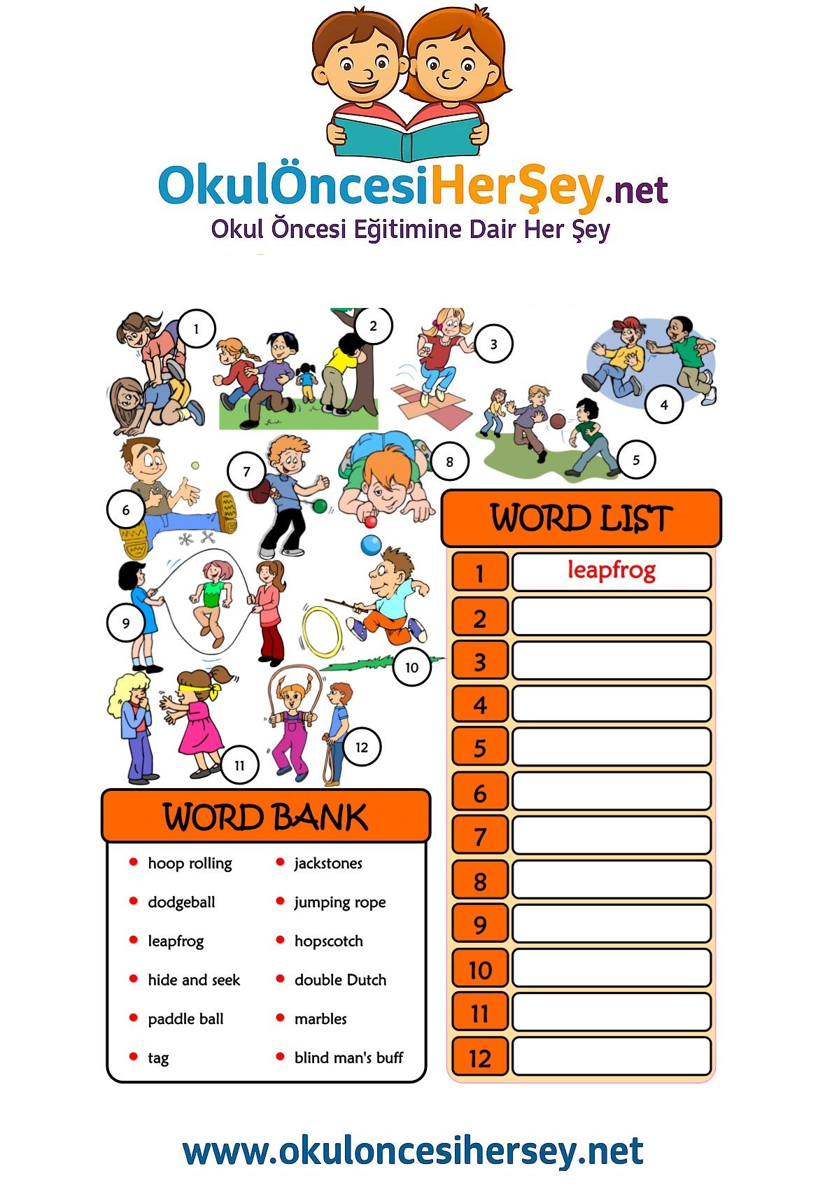 Çocuklar İçin   Kelimeyi Bul ve Yaz  